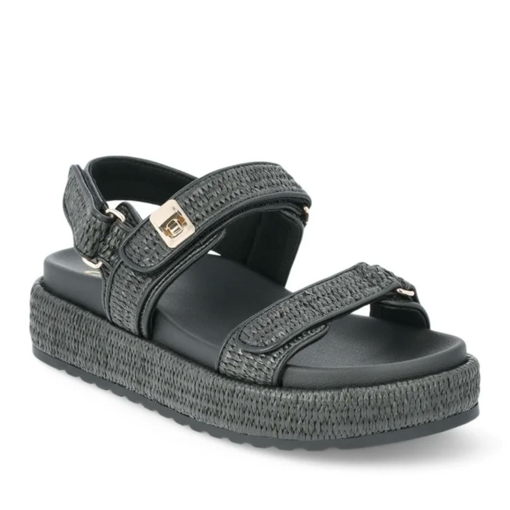 Madden NYC Women’s Raffia Flatform Sandals with Adjustable Straps, Black, Sz 9